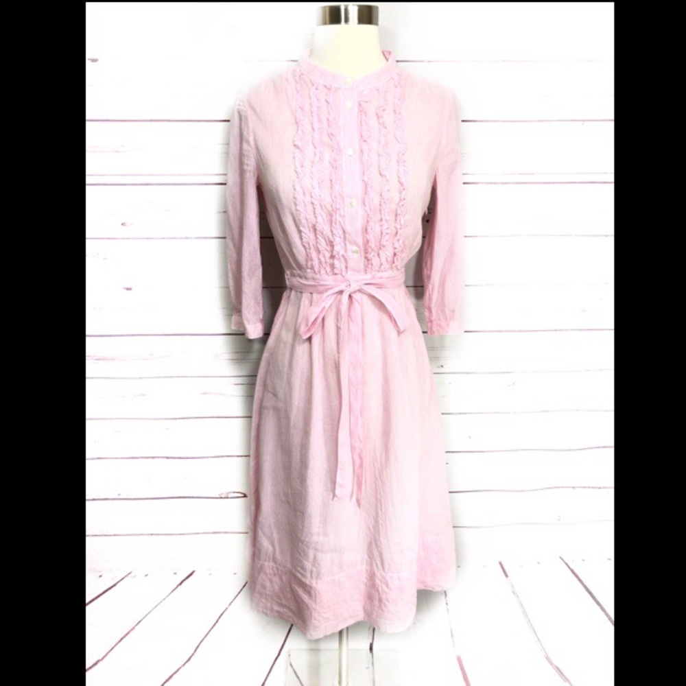 J.Crew Linen Pink Pinstripe Spring Summer Dress